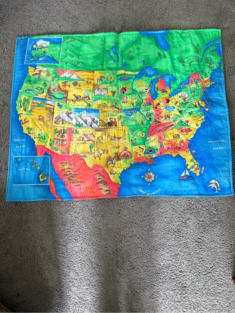 Handmade United States map playmat
